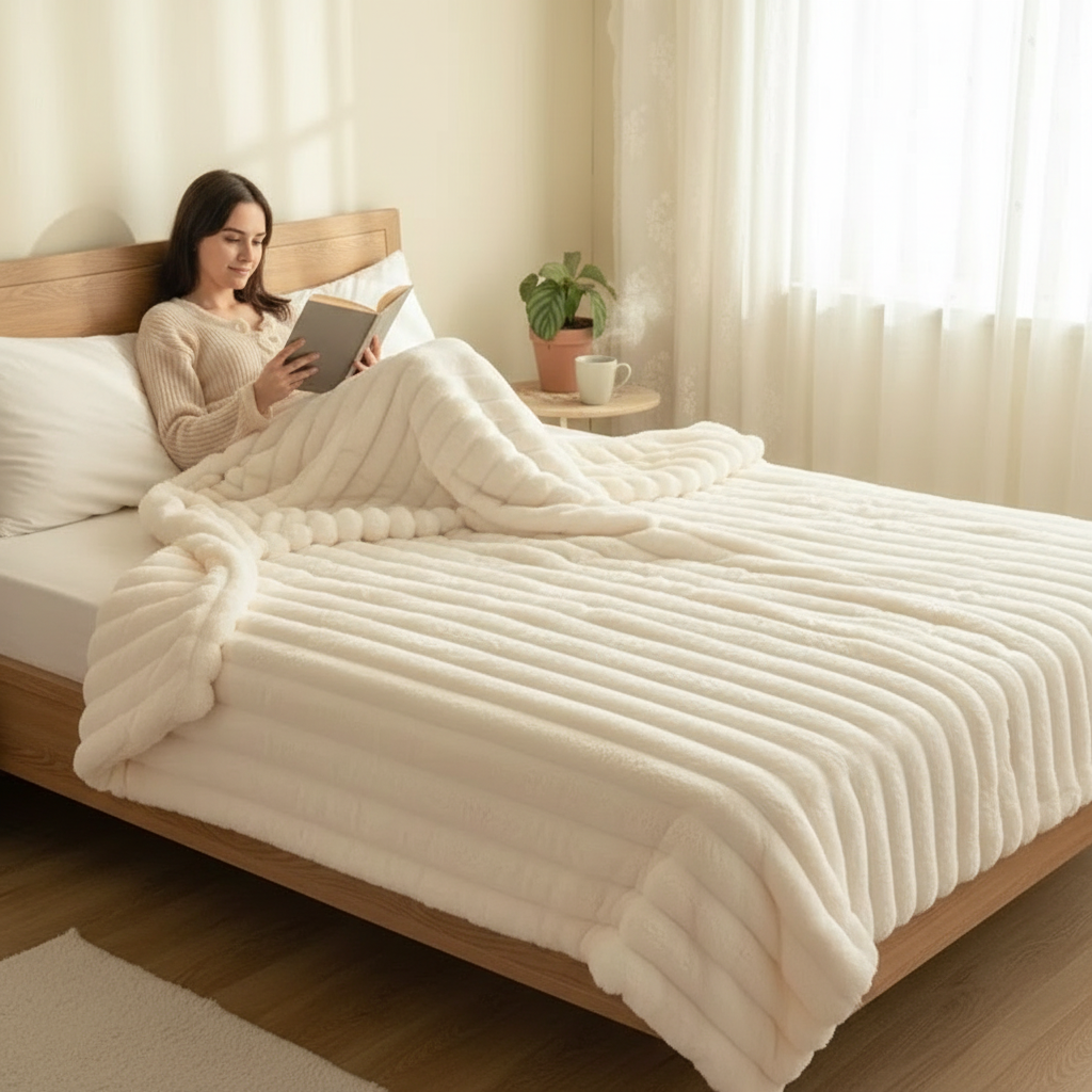 1pc Throw Blanket for Bed - 250GSM Soft & Warm Fluffy Blanket, Decorative Striped Blankets for Winter  Nap / Sleep