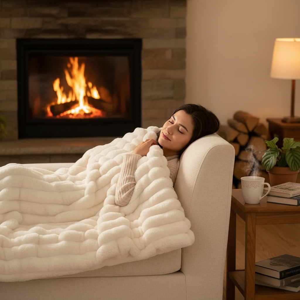 1pc Throw Blanket for Bed - 250GSM Soft & Warm Fluffy Blanket, Decorative Striped Blankets for Winter  Nap / Sleep